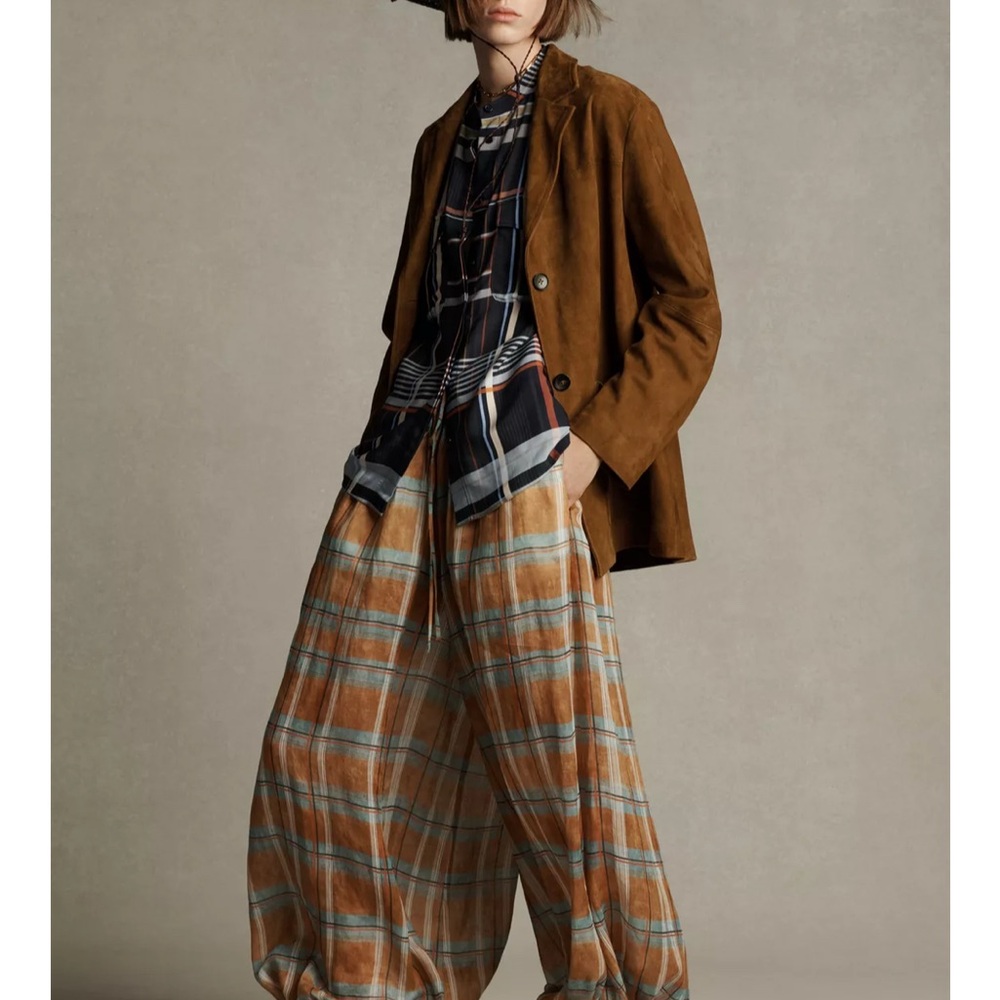 Zara Plaid Brown and Blue Pants